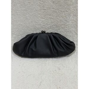Vintage Jessica McClintock Black Kiss Lock Ruched Clutch Chain Strap Evening Bag